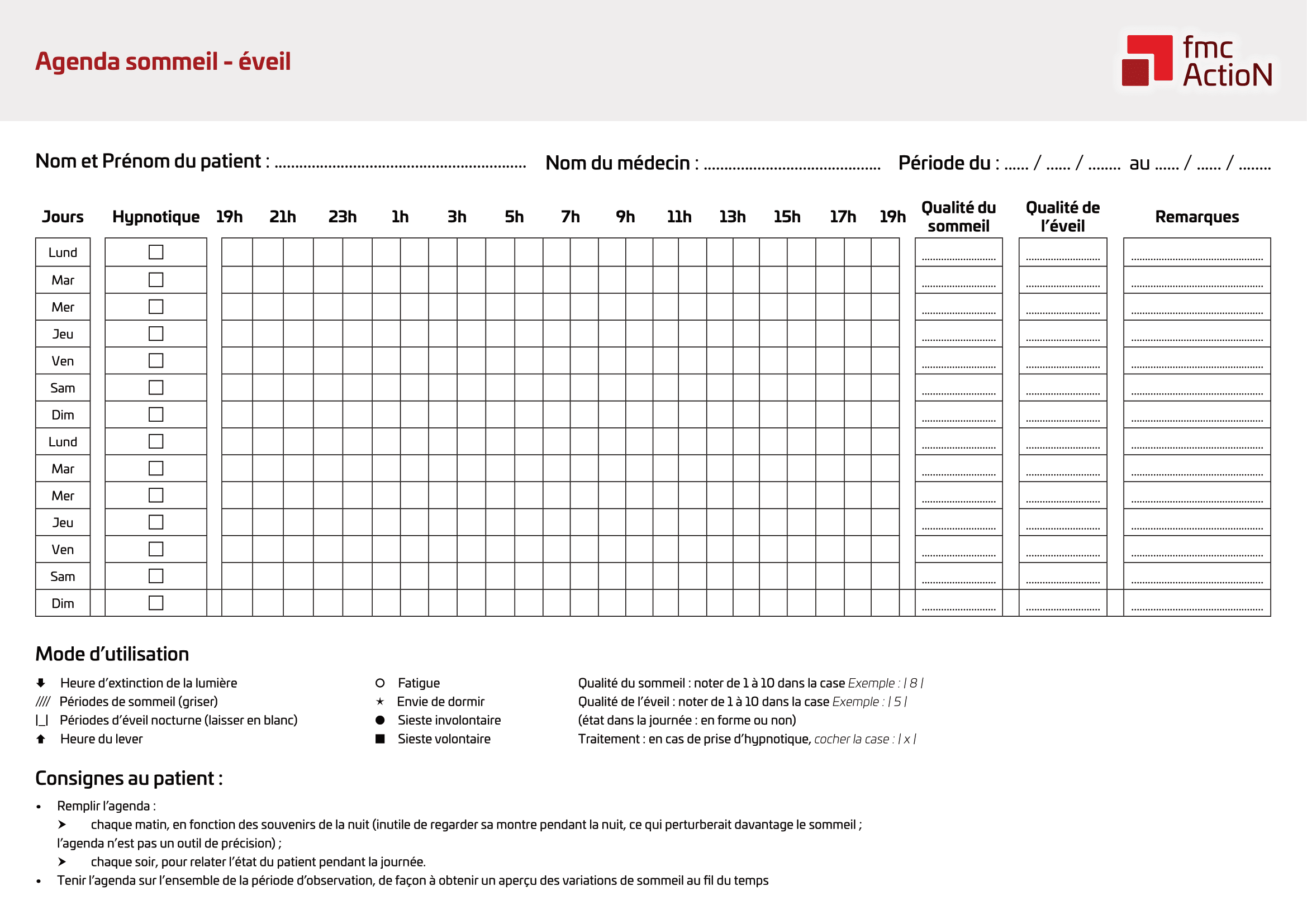 Agenda sommeil éveil téléchargeable