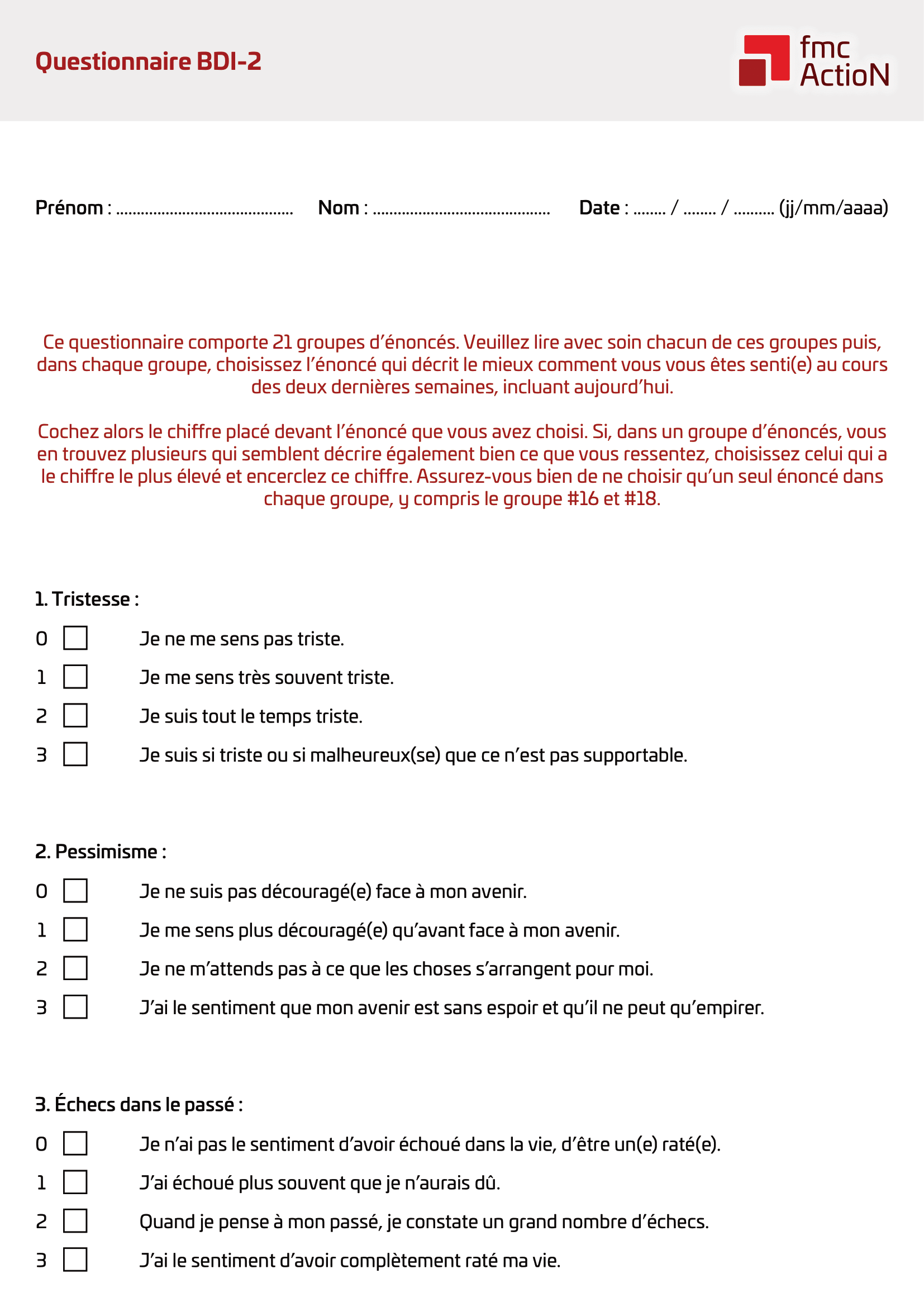 Questionnaire BDI-2 téléchargeable