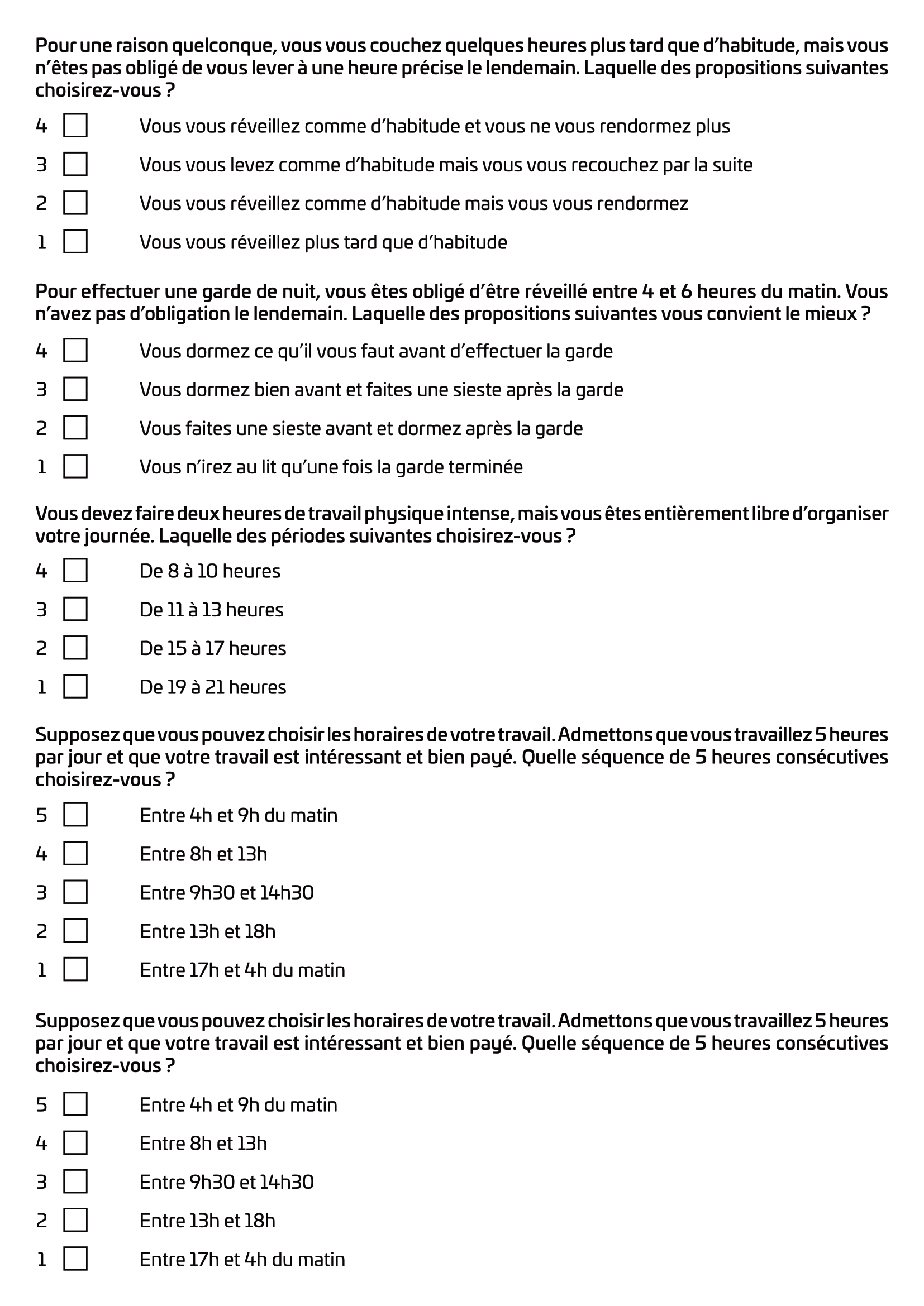 Questionnaire de typologie circadienne de Horne et Ostberg téléchargeable